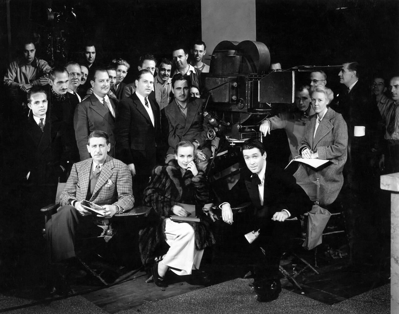 Director John Cromwell, Carole Lombard, James Stewart, Cinematographer Leon Shamroy, And Crew, 1939.
