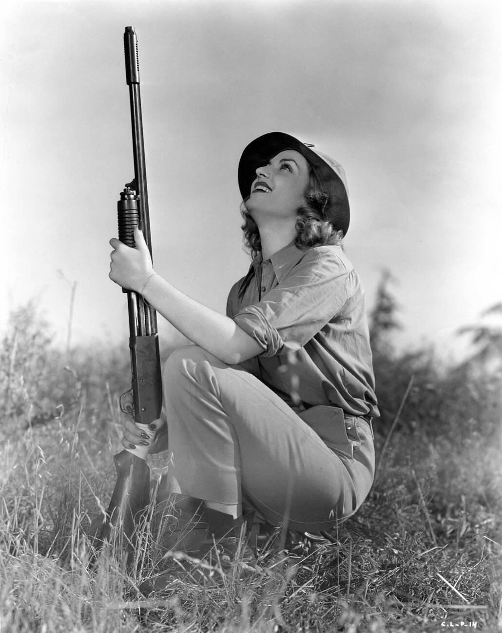 Carole Lombard Skeet Shooting At Her San Fernando Valley Ranch, 1939.