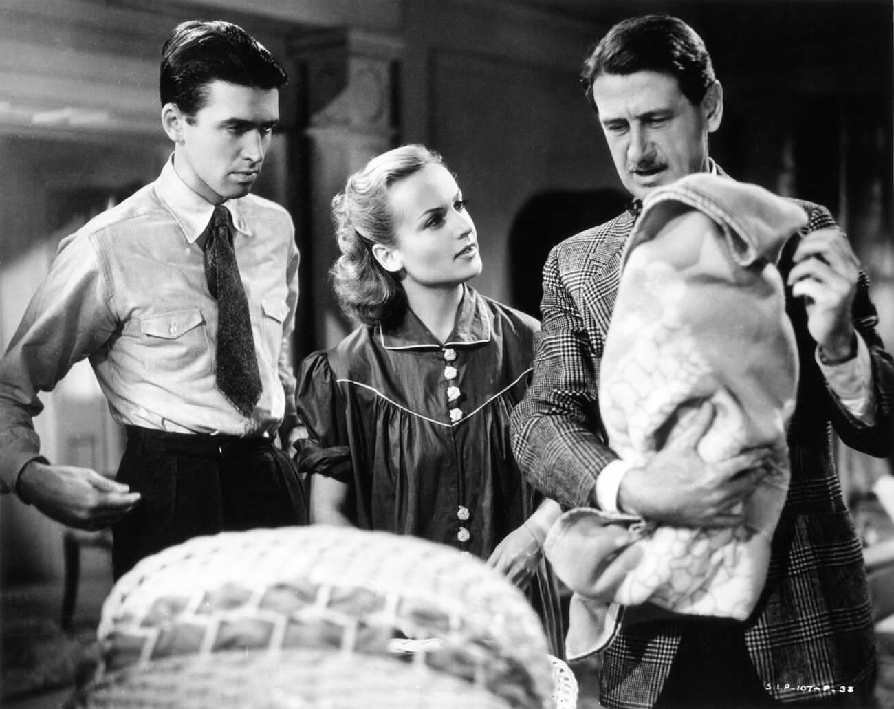 James Stewart, Carole Lombard, And Director John Cromwell On Set During The Filming Of 'Made For Each Other', 1939.