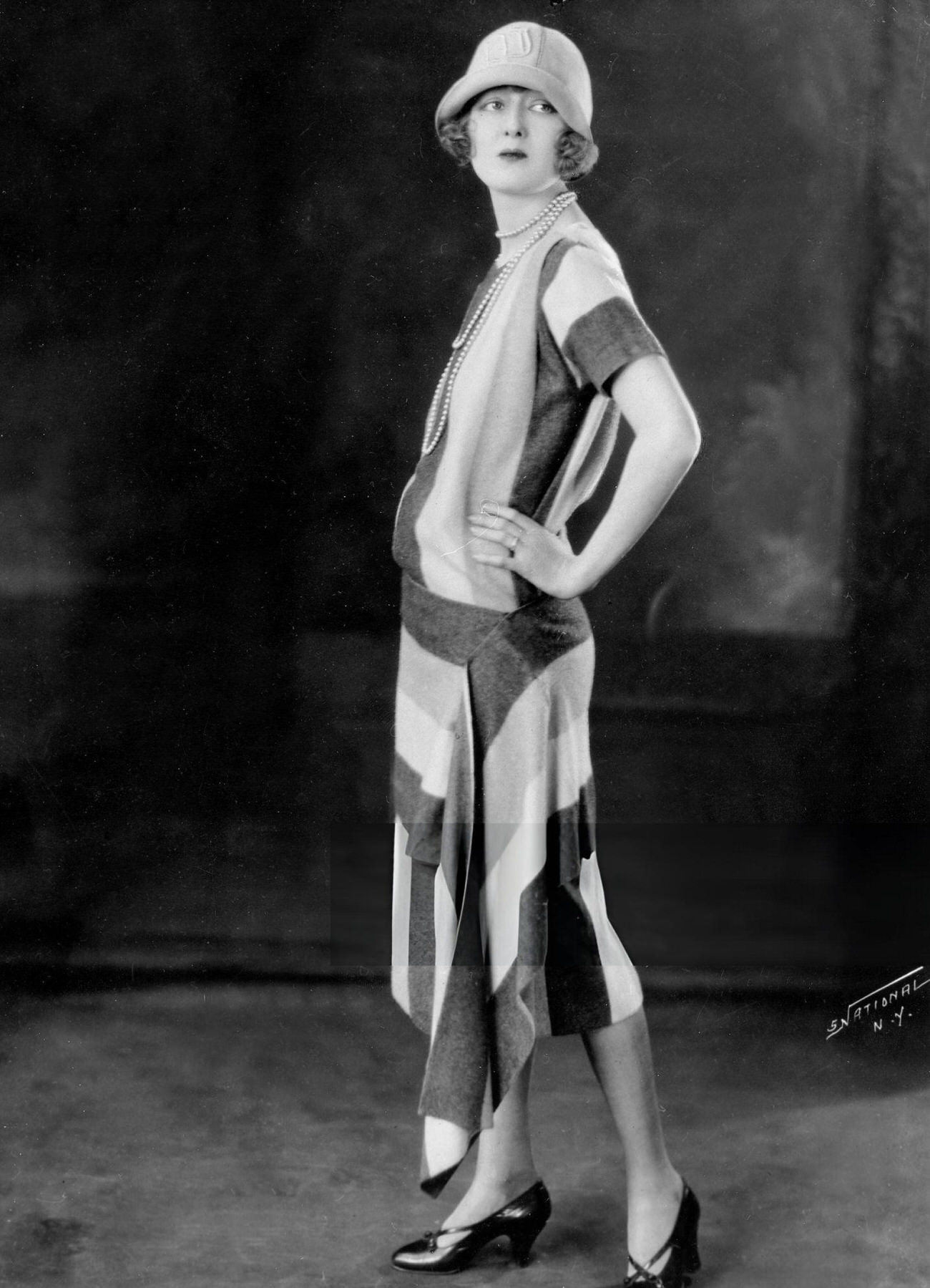 Peggy Hopkins Joyce In A Striped Dress, 1930.