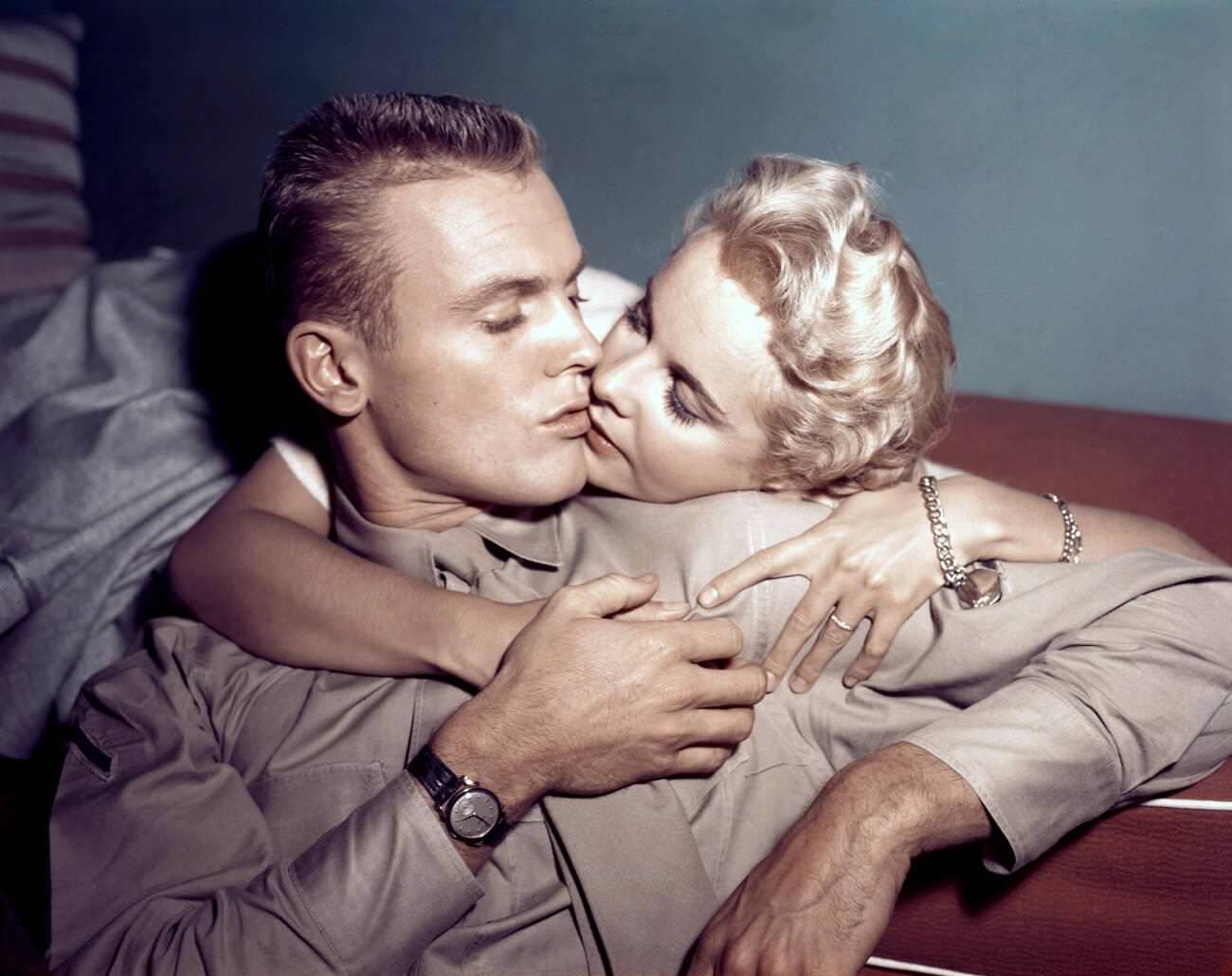 Tab Hunter And Mona Freeman In &Amp;Quot;Battle Cry&Amp;Quot;, 1955.