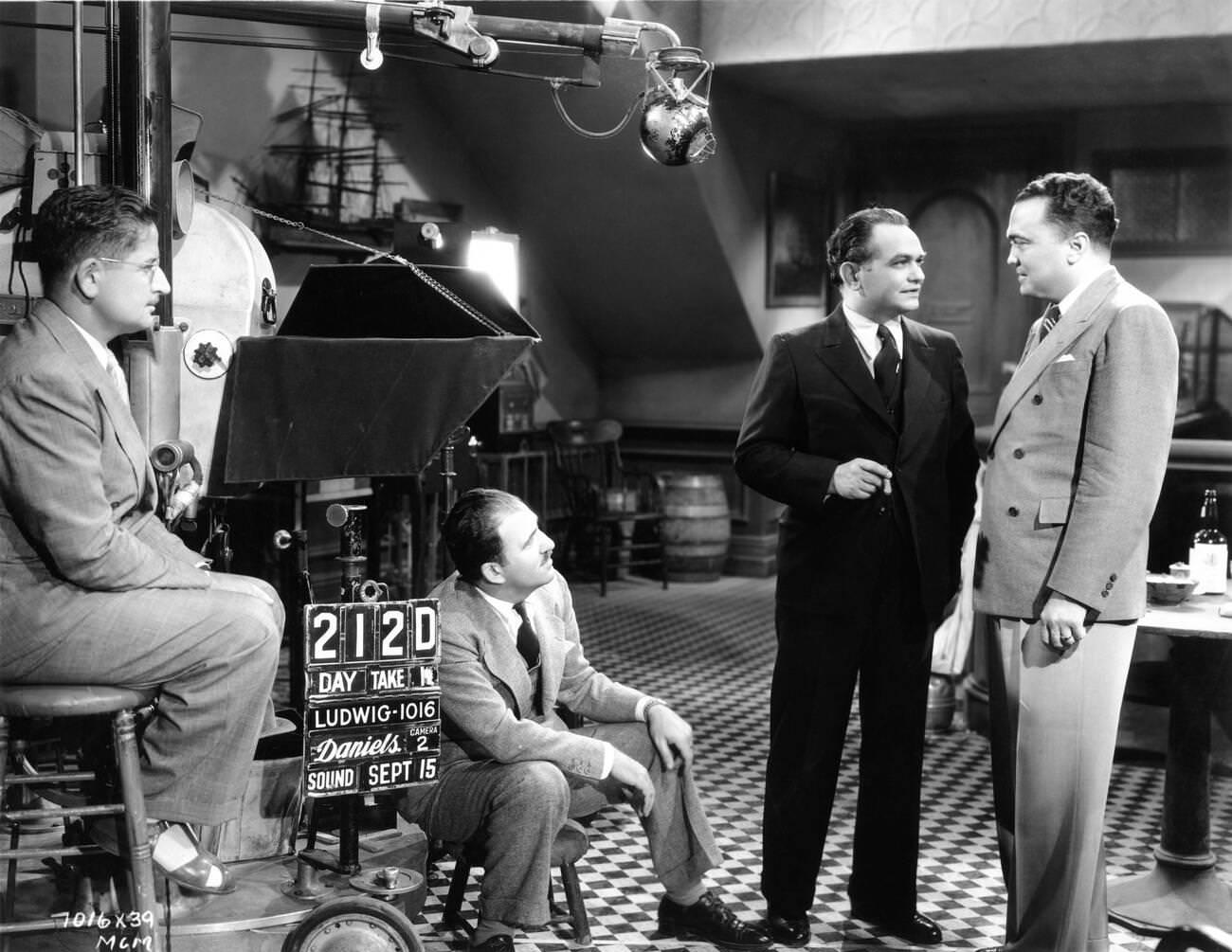 J. Edgar Hoover, Fbi Director, Visits Edward G. Robinson, Director Edward Ludwig, And Cinematographer William H. Daniels On The Set Of ‘The Last Gangster’, 1937.