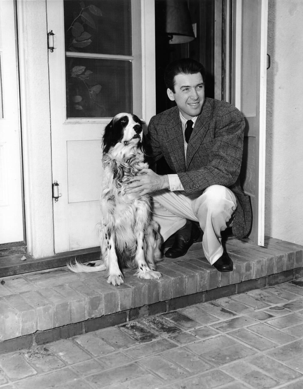James Stewart With His Dog At His Brentwood Home, 1940.