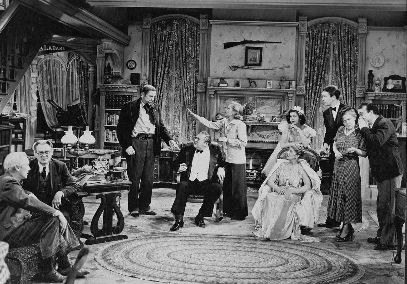 James Stewart, Lionel Barrymore, Edward Arnold, Jean Arthur, And Mischa Auer In &Amp;Quot;You Can'T Take It With You&Amp;Quot;, 1938.