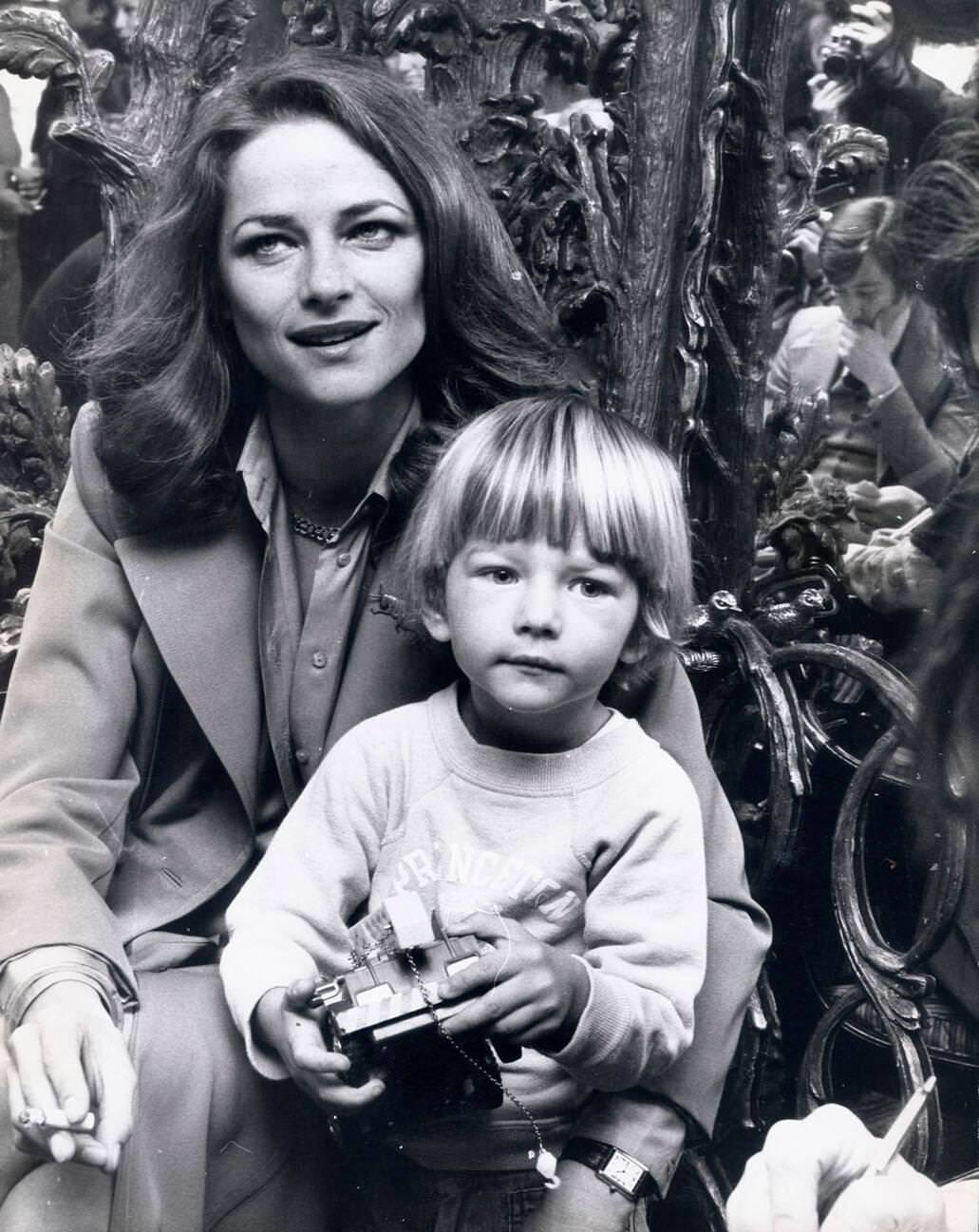Charlotte Rampling With Her Son Barnaby Southcombe At The Dorchester Hotel, 1976.