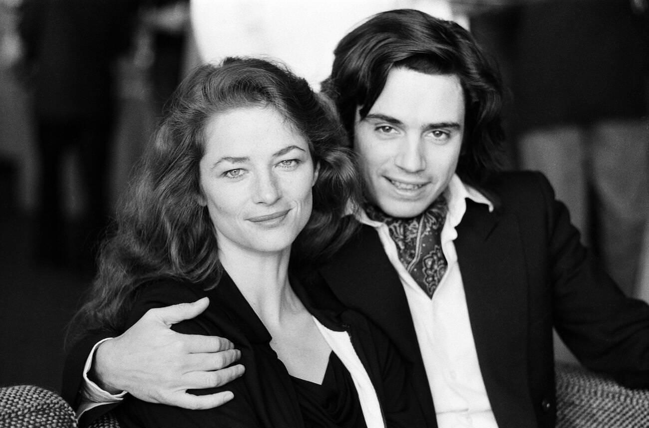 Charlotte Rampling With Her Husband Jean-Michel Jarre At A Photocall And Reception At The Intercontinental Hotel, Hyde Park, 1978.