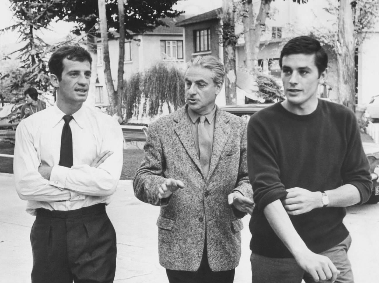 Jean-Paul Belmondo With Rene Clement, And Alain Delon On The Set Of 'Is Paris Burning?', 1966.