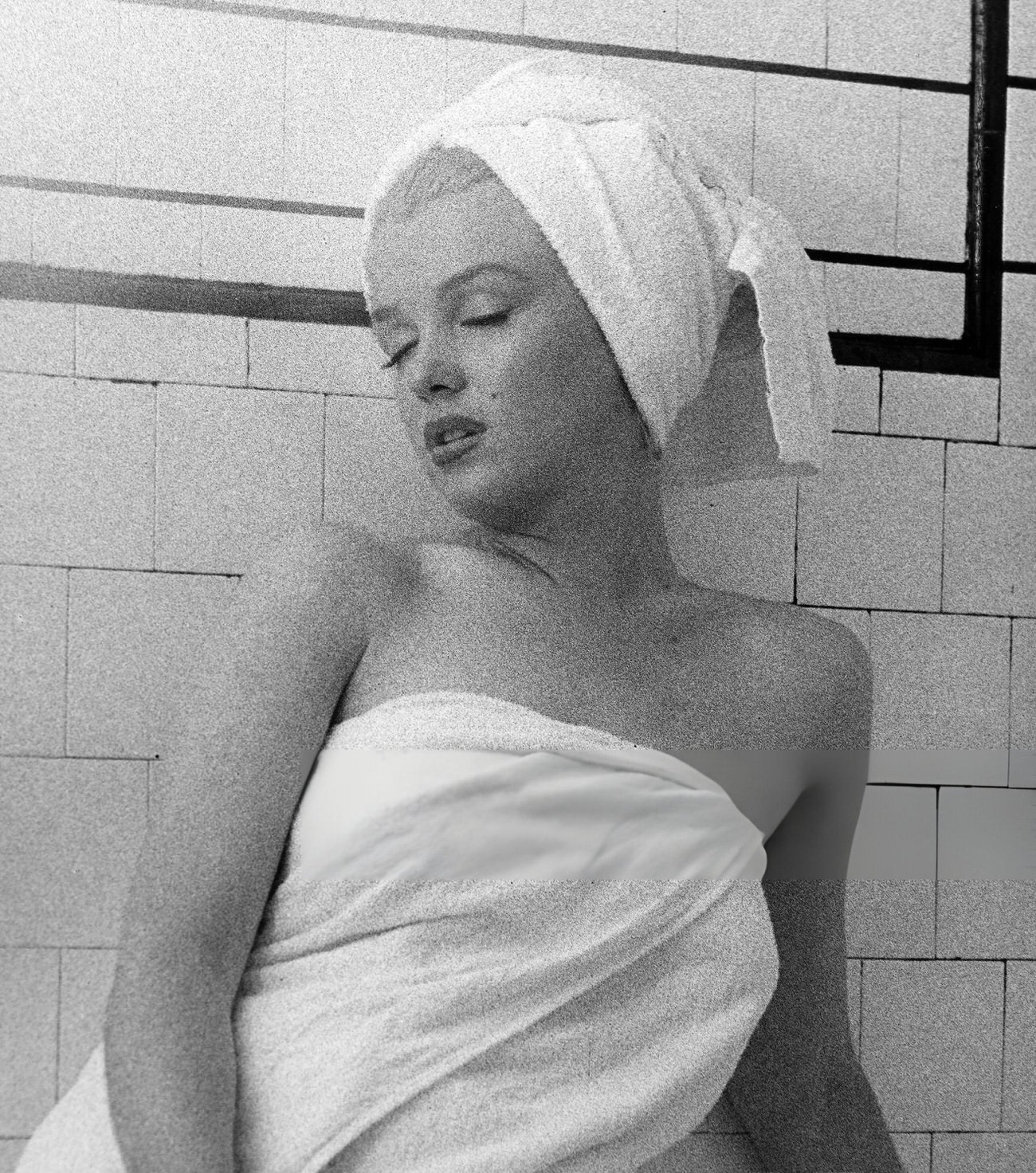 Marilyn Monroe Wrapped In A Bath Towel At The Hotel Bel-Air, 1953.