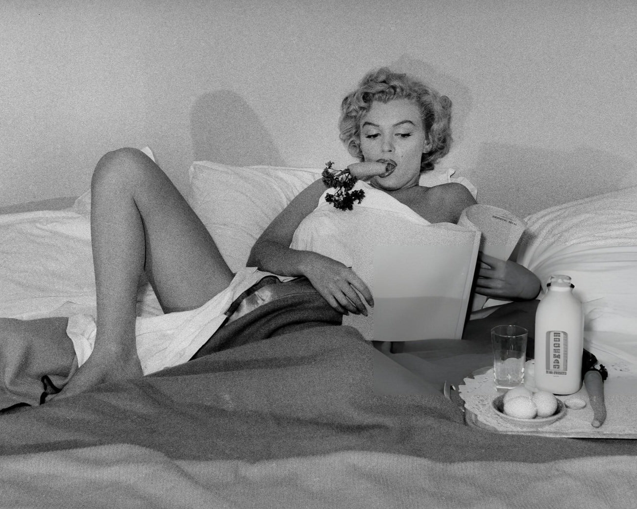 Marilyn Monroe Reading A Script In Bed At The Hotel Bel-Air, 1953.
