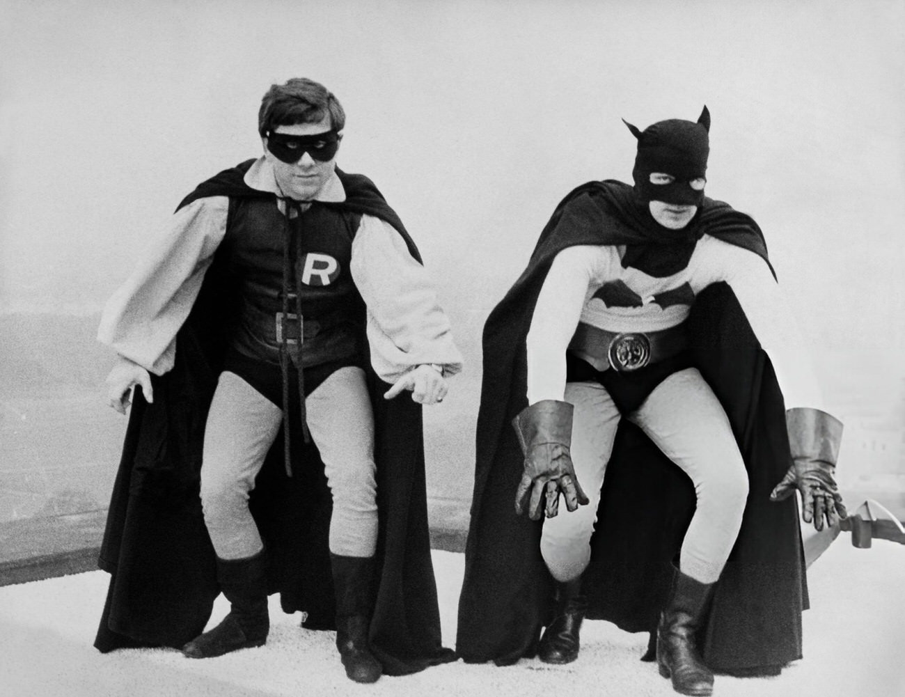 Batman And Robin On The Roof Of The Hilton Hotel In London, 1966.