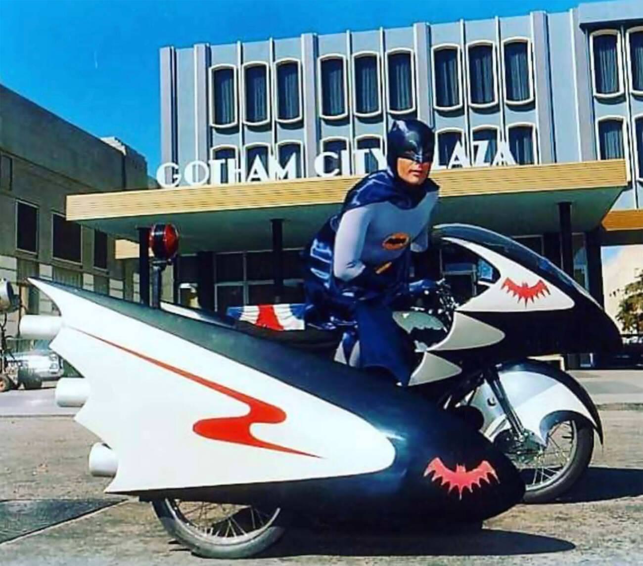 Adam West On The 1966 Batcycle, 1966.