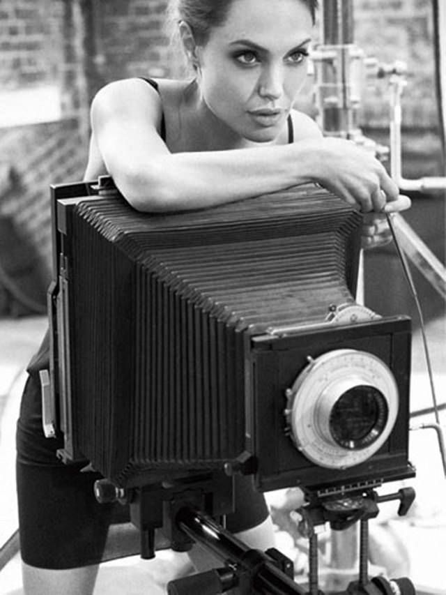 Angelina Jolie With A Large Format Bellows Camera