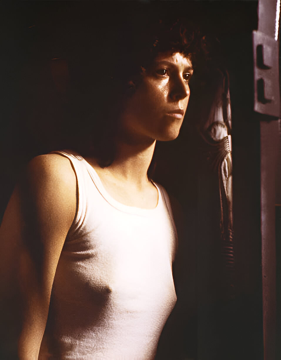 American Actress Sigourney Weaver On The Set Of 'Alien', Directed By Ridley Scott, 1979.