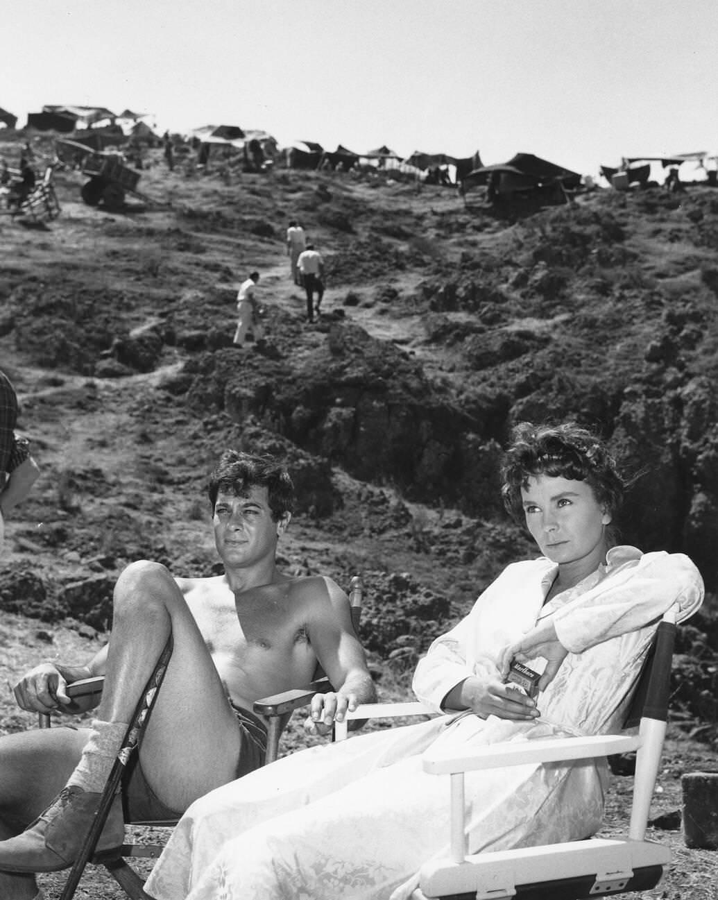 Tony Curtis And Jean Simmons On The Set Of Spartacus, 1960.