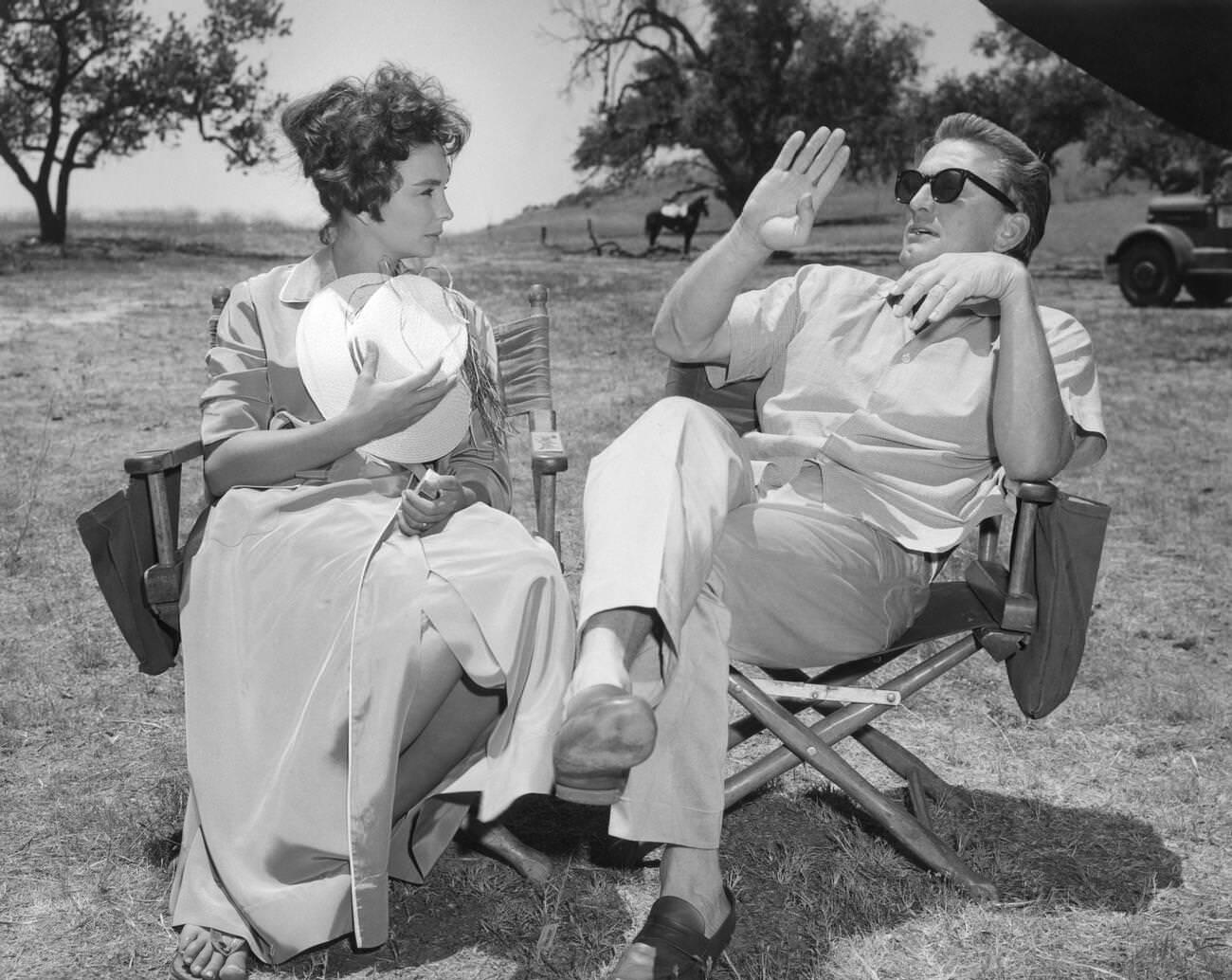 Jean Simmons And Kirk Douglas On The Set Of Spartacus, 1960.