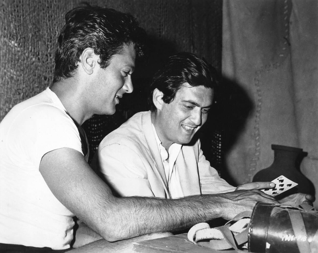 Tony Curtis Shows Stanley Kubrick Some Card Tricks On The Set Of Spartacus, 1960.