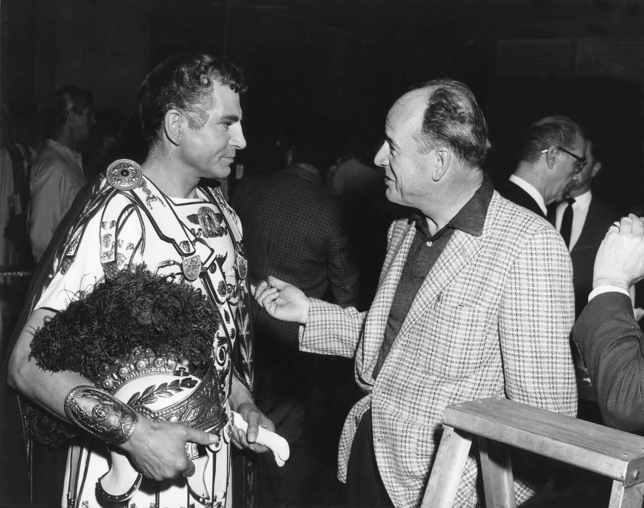 Laurence Olivier And Anthony Mann On The Set Of Spartacus, 1960.