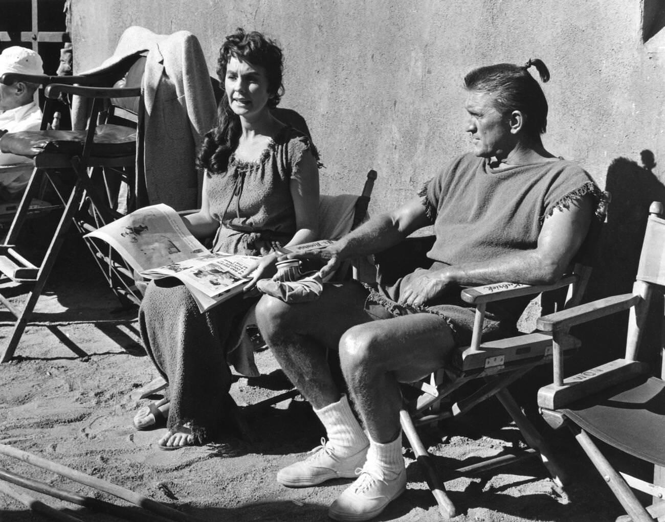 Jean Simmons And Kirk Douglas On The Set Of Spartacus, 1960.
