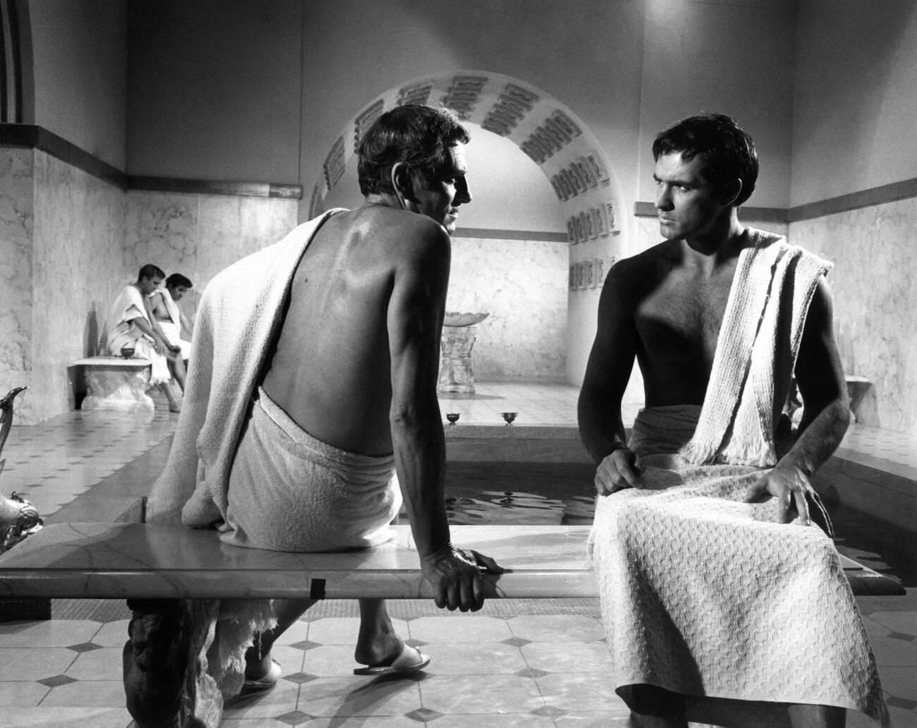 Laurence Olivier As Crassus And John Gavin As Julius Caesar In Spartacus, 1960.