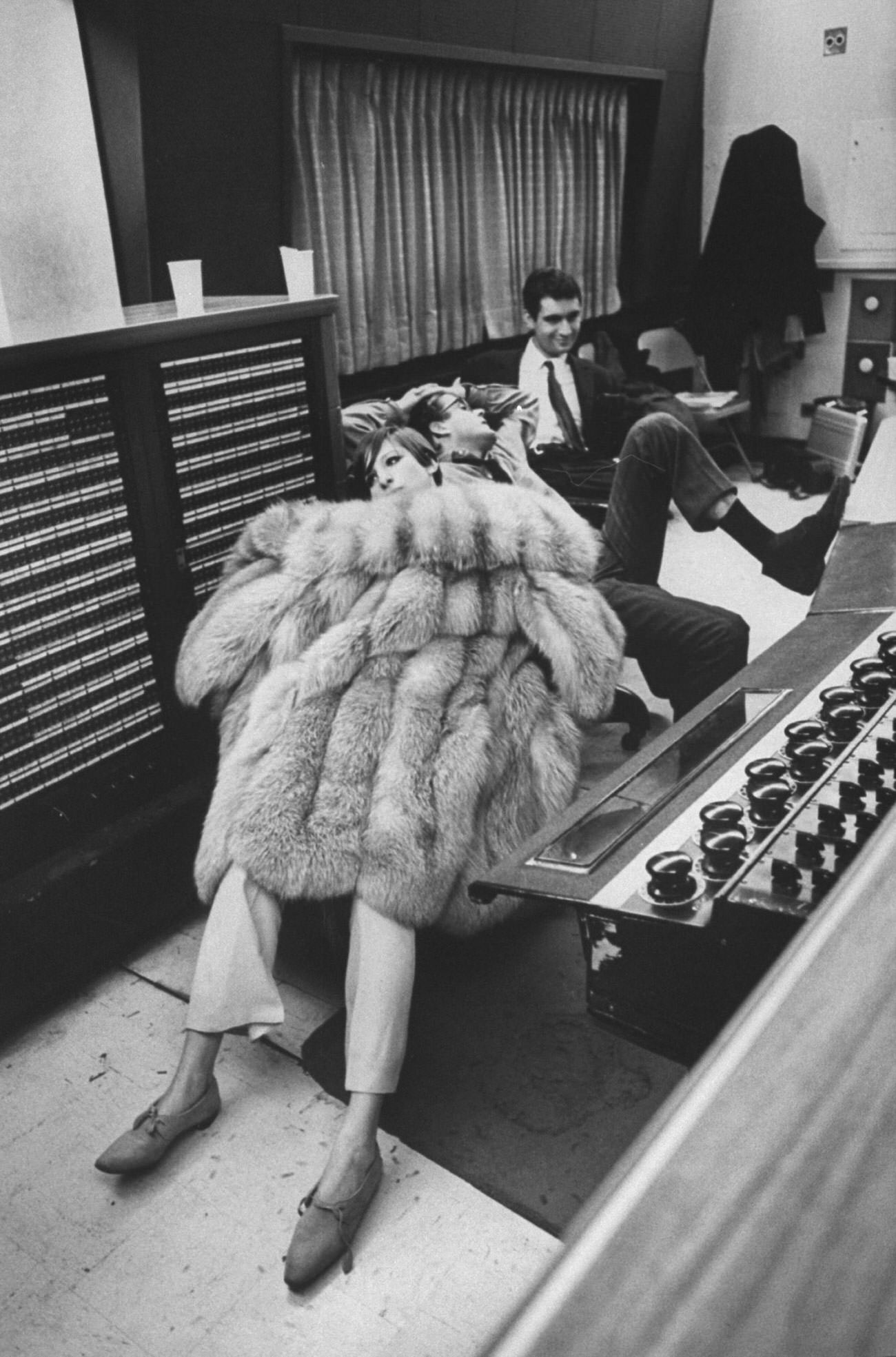 Warding Off 6 A.m. Chill With Her Silver Fox Coat, Barbra Listens To The Umpteenth Playback Of Her Recordings For An Album Of French Songs. She Sang In French, Polishing Every Word More Than Ever.