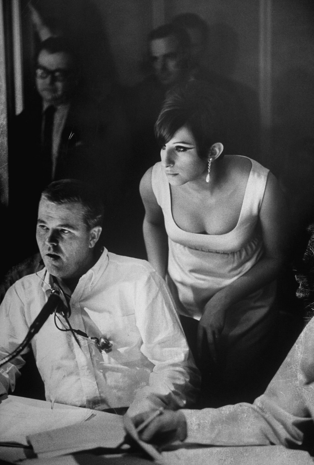 In Tv Control Booth Barbra Watches Tensely As A Song In Her New Show [A Special On Cbs] Is Played Back.