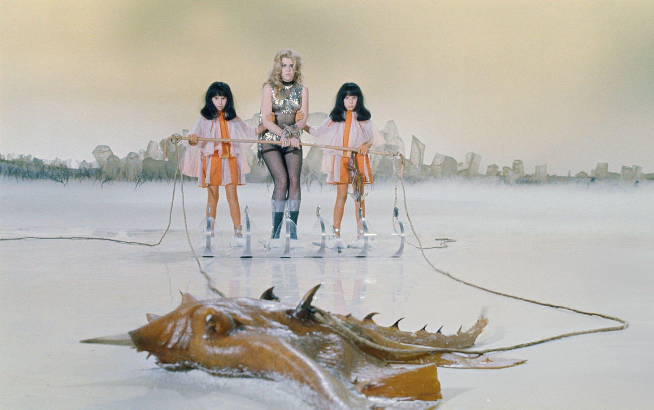 Jane Fonda With Two Extras In A Scene From &Amp;Quot;Barbarella&Amp;Quot;, 1967.