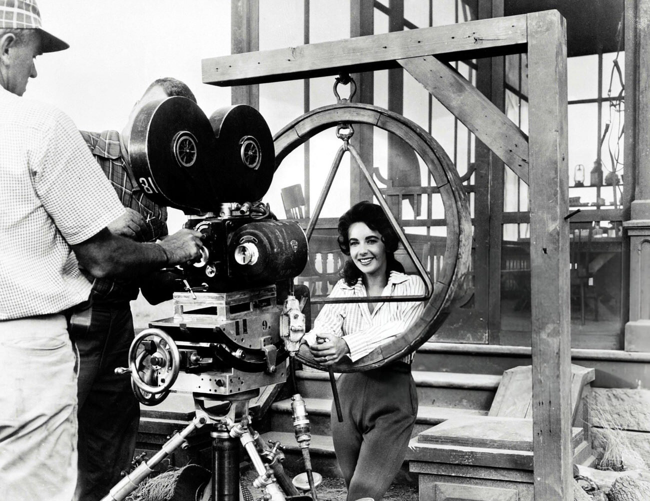 Elizabeth Taylor With The Film Crew On The Set Of ‘Giant’, 1956