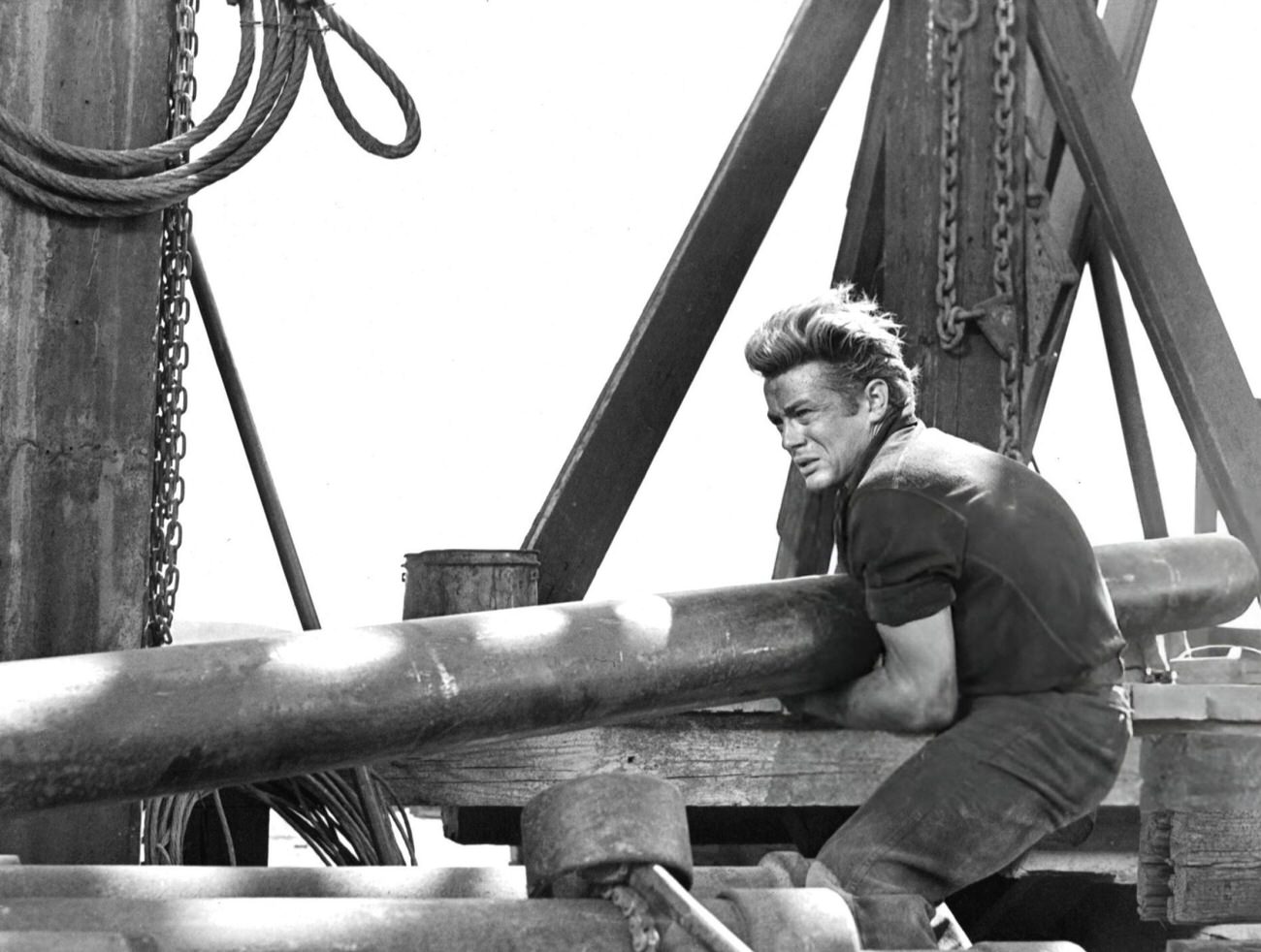 James Dean Carrying A Heavy Pipe In ‘Giant’, 1956