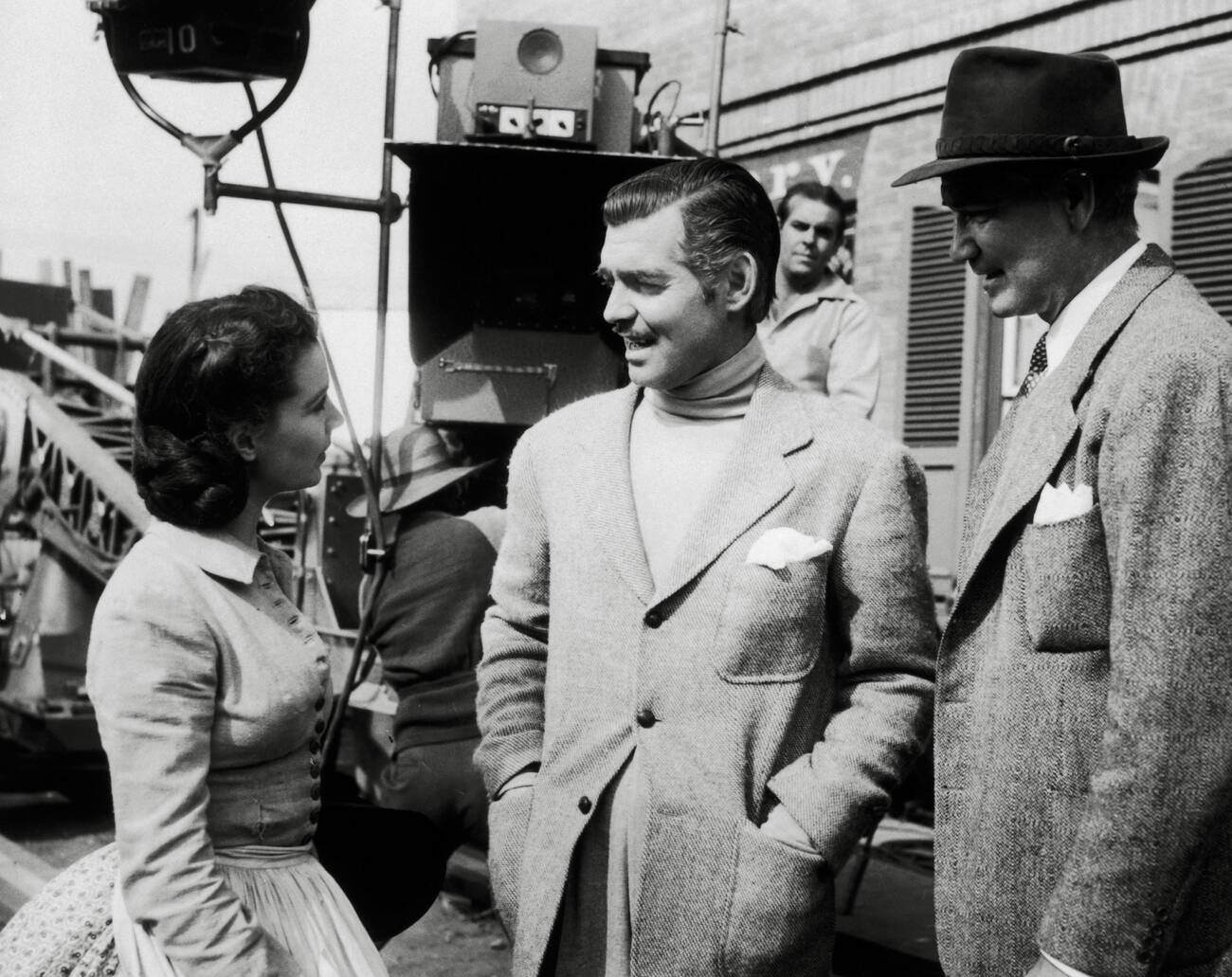 Vivien Leigh, Clark Gable, And Victor Fleming On The Set Of ‘Gone With The Wind’, 1939.