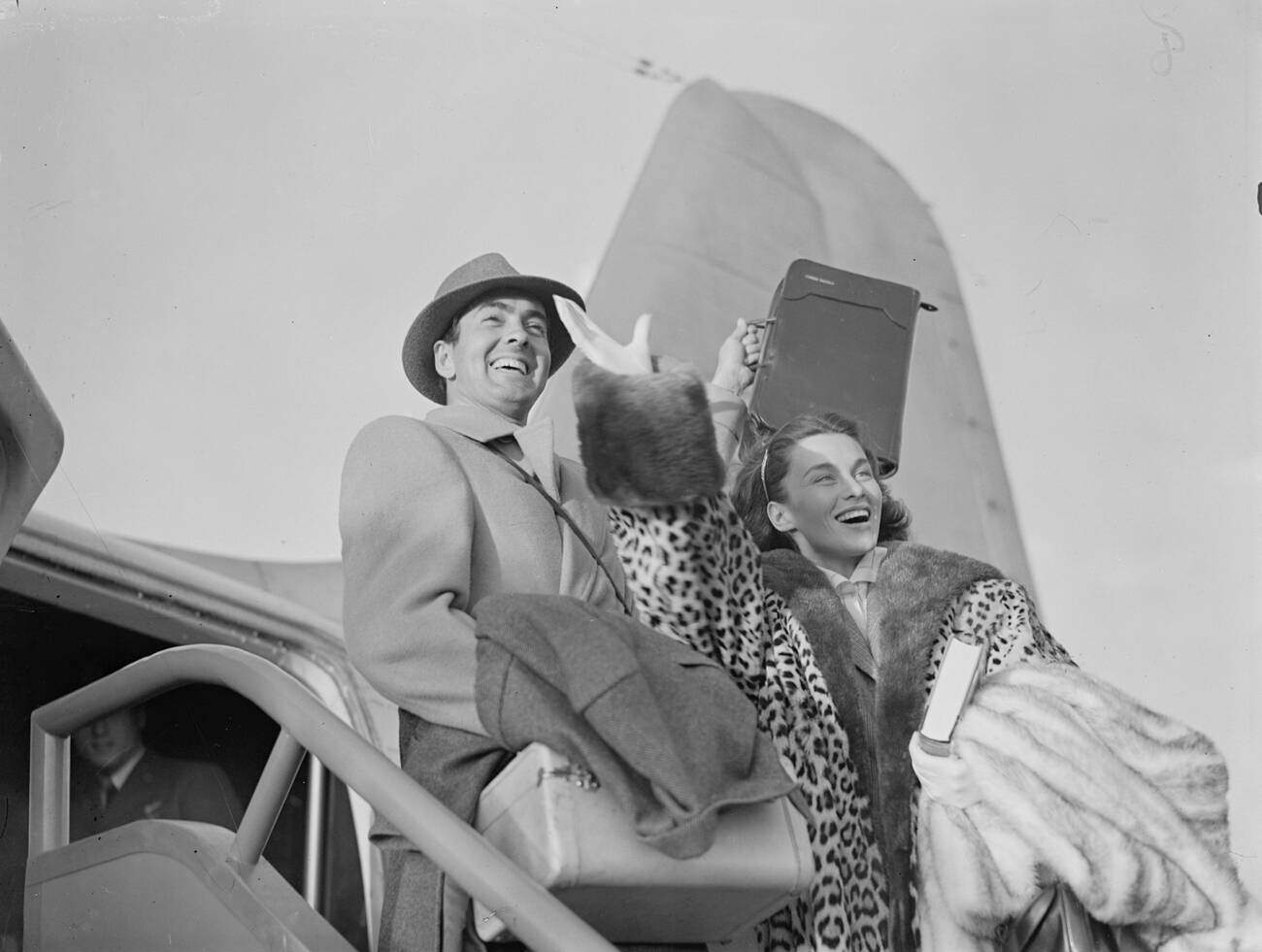 Tyrone Power And Linda Christian Arriving At Northolt Airport, March 1949.