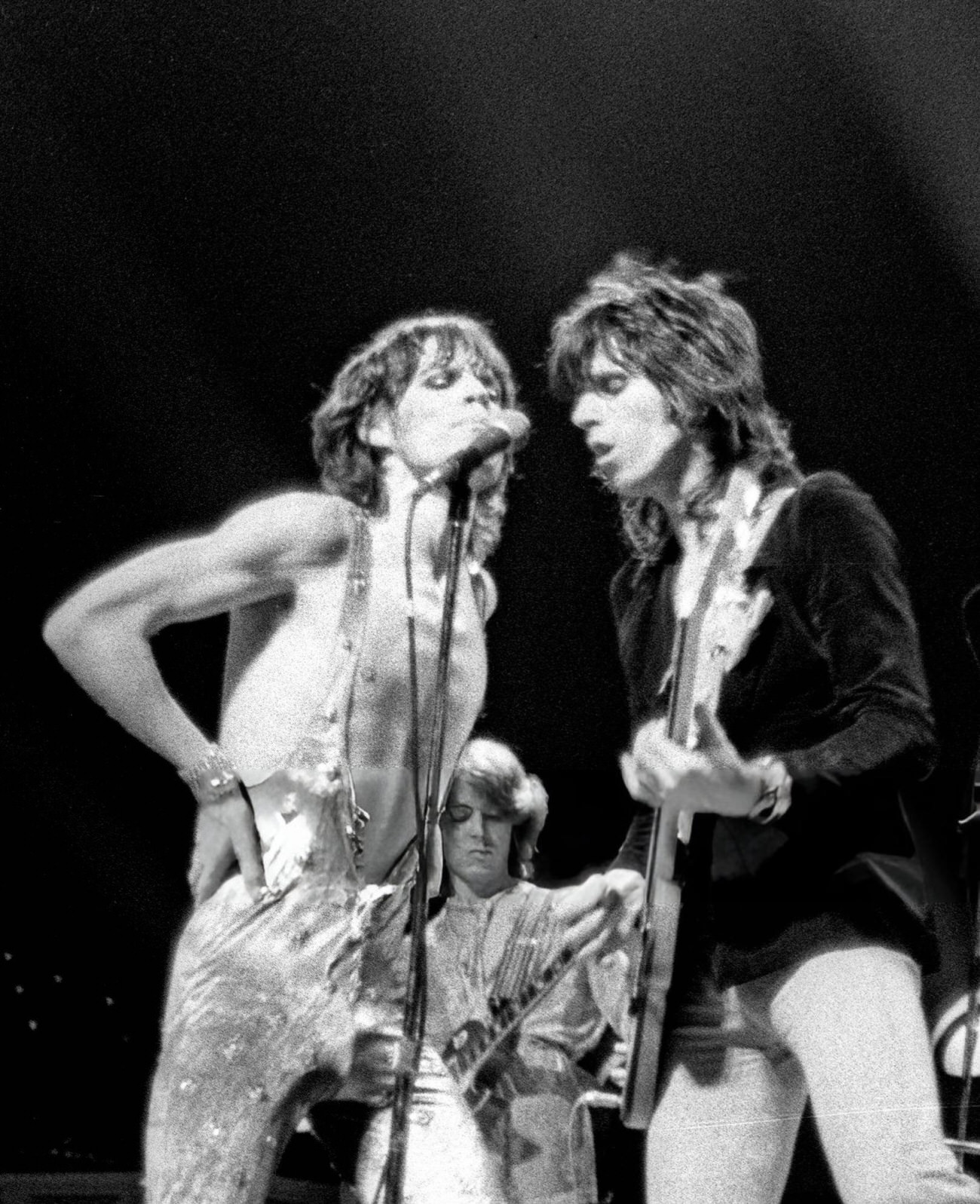 Mick Jagger, Mick Taylor, And Keith Richards Performing Onstage During The Rolling Stones' 1973 European Tour.