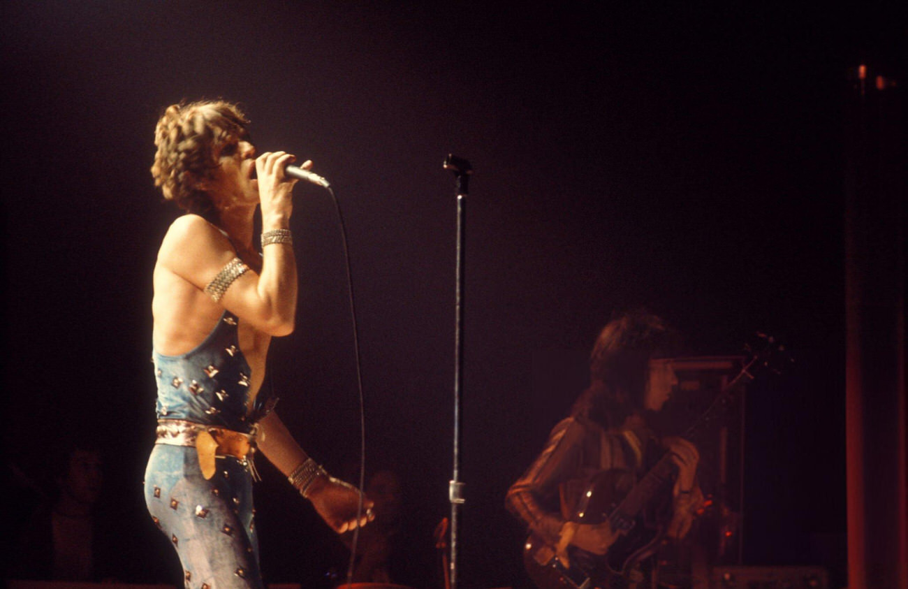 Mick Jagger And Bill Wyman Of The Rolling Stones Performing At Wembley Empire Pool During Their 1973 European Tour.