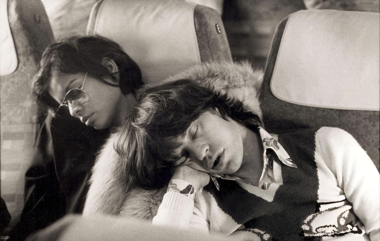 Mick And Bianca Jagger Asleep After The Rolling Stones' European Tour Party In Berlin.