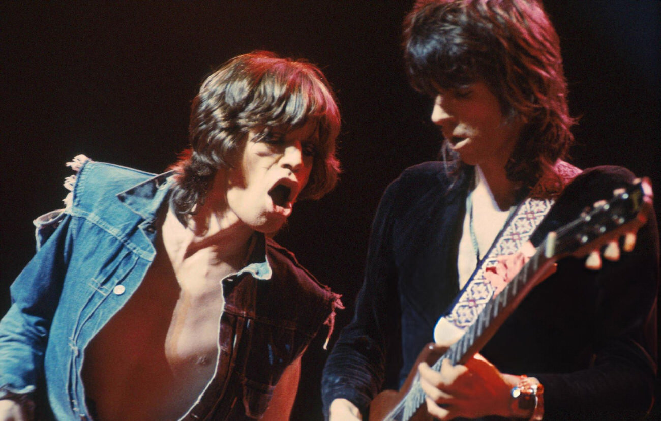 Mick Jagger And Keith Richards Of The Rolling Stones Performing Onstage During Their 1973 European Tour.