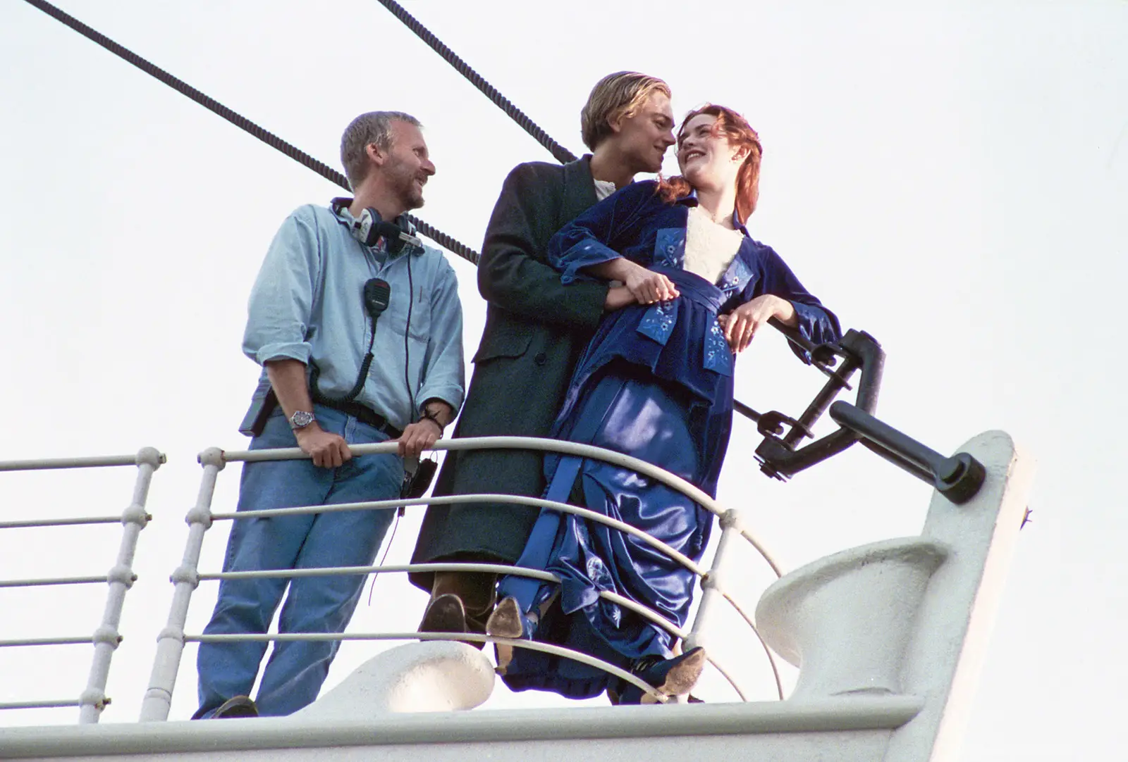 James Cameron, Leonardo Dicaprio, And Kate Winslet On The Set Of Titanic