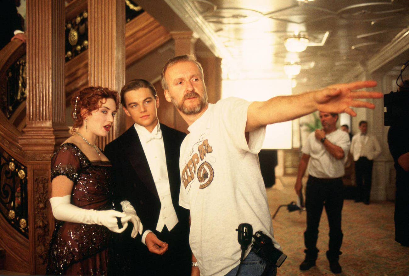 Winslet, Dicaprio, And Cameron During The Filming Of Titanic