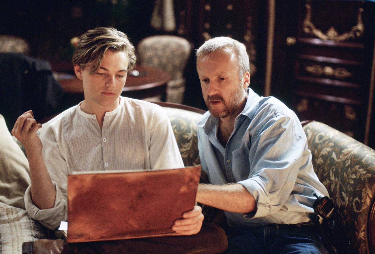 Cameron Directs Dicaprio On The Set Of Titanic.