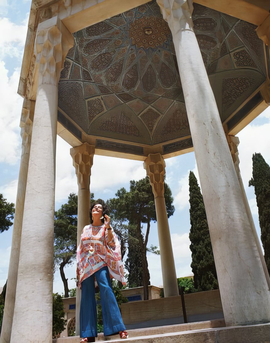 The Actress Beams Upward At The Sunlight In The City Of Shiraz At The Tomb Of Hafez, The Controversial 14Th-Century Poet