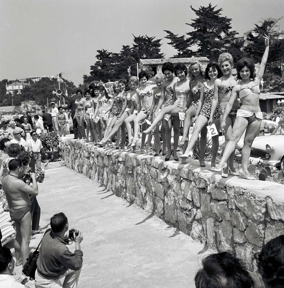 Women Dressed In Swimming Costumes Show Off Their Bodies During A Beauty Contest At Cannes Film Festival, 1960.