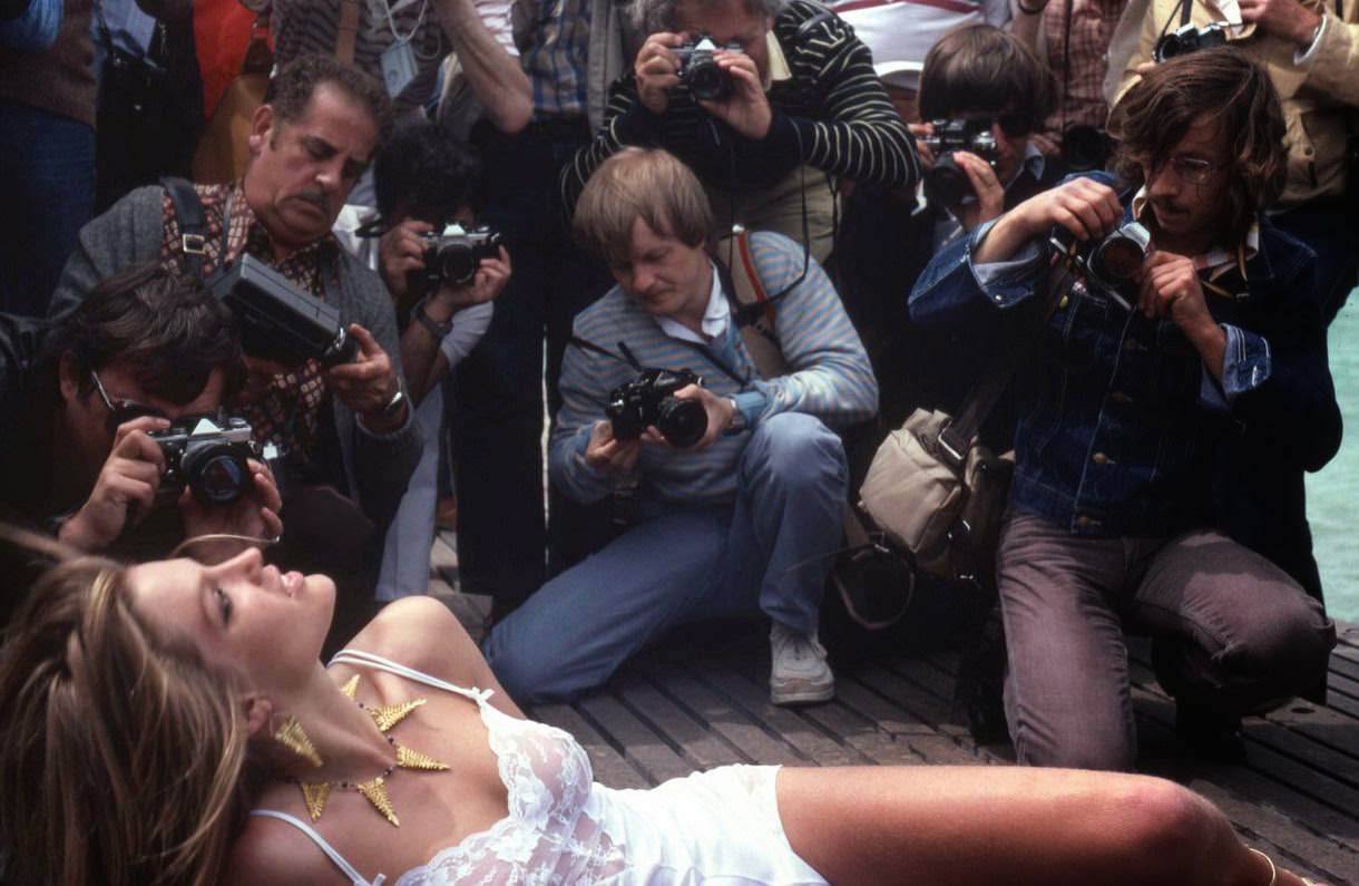 Starlet Posing For Photographers At The Cannes Film Festival, 1979.