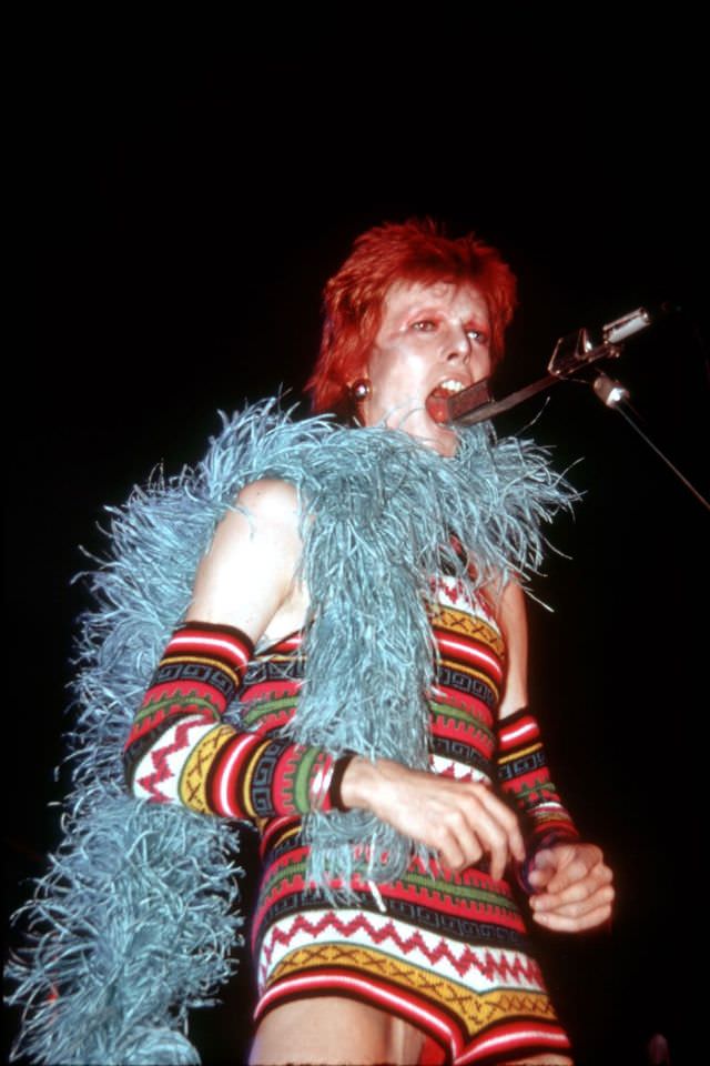 In A Blue Feather Boa Performing In Los Angeles, 1973.