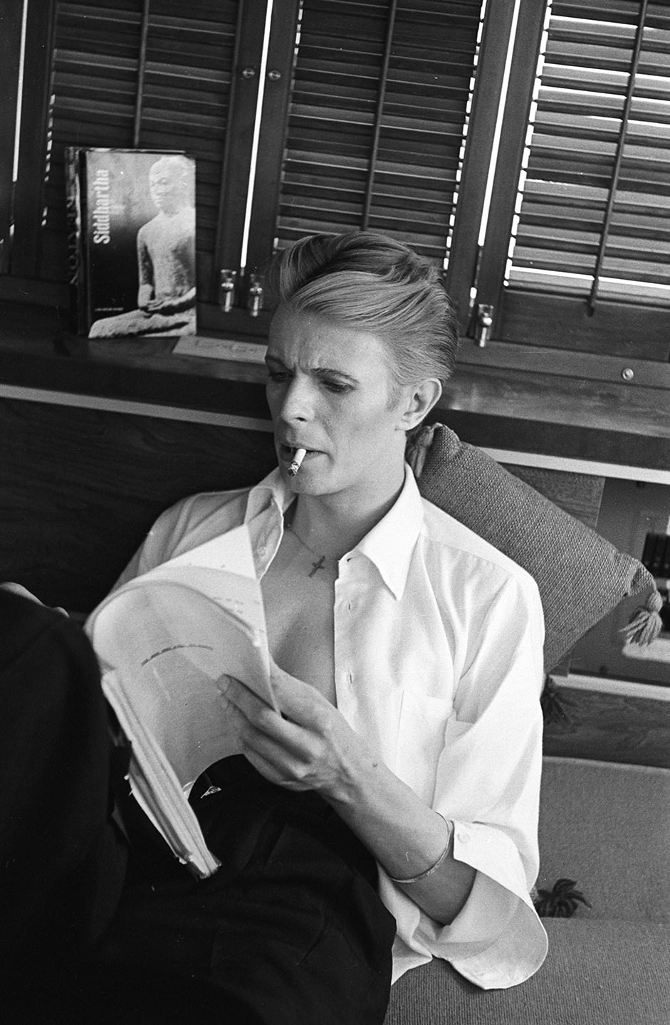 David Bowie Reading The Script Of The Man Who Fell To Earth In His New Mexico Dressing Room Trailer, 1975.
