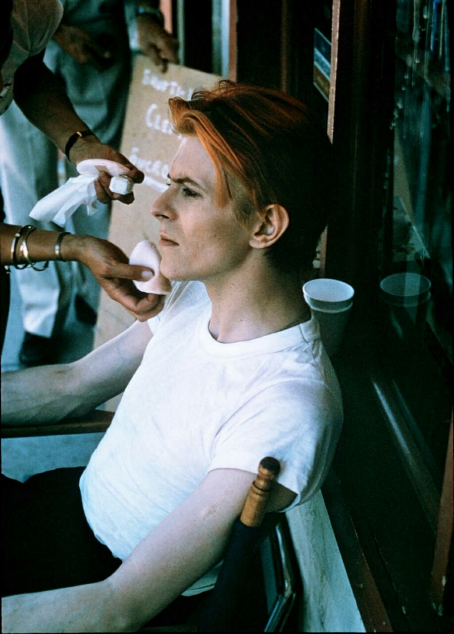 David Bowie Getting Makeup On The Set Of The Man Who Fell To Earth, New Mexico, 1975.