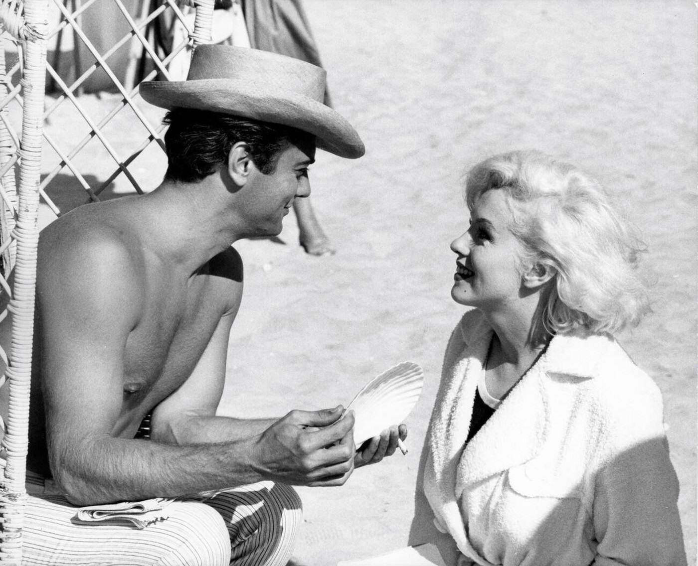 Tony Curtis And Marilyn Monroe On Location Rehearsal On Coronado Beach, California During Filming Of &Amp;Quot;Some Like It Hot&Amp;Quot;, 1959.