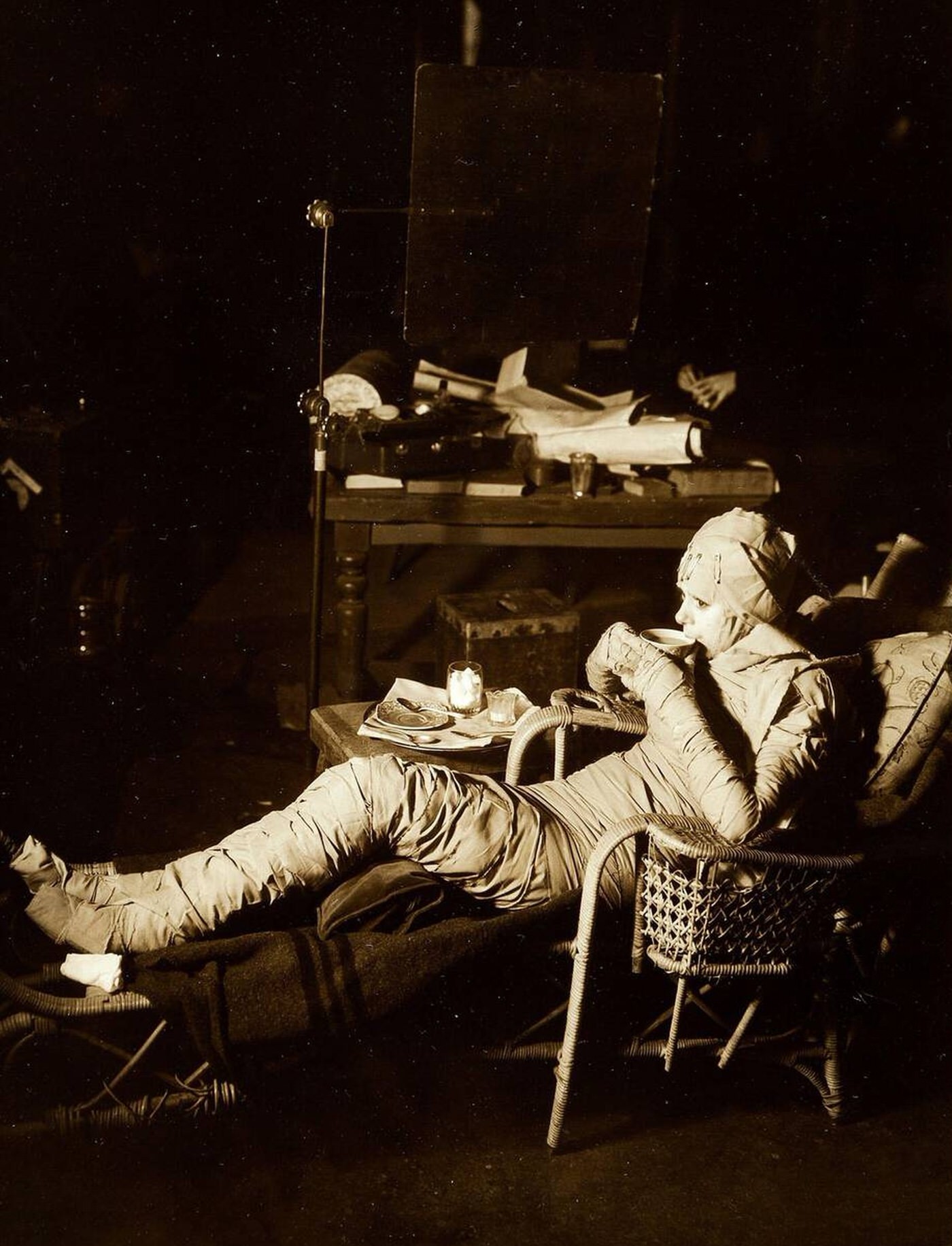 Elsa Lanchester Taking A Break During The Making Of 'The Bride Of Frankenstein', 1935.