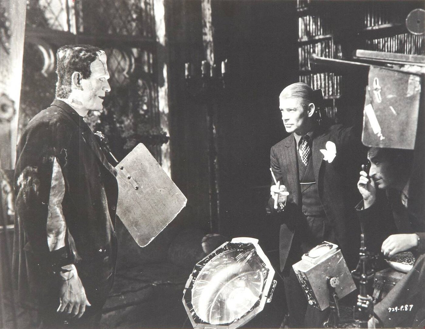 Boris Karloff, James Whale And John J. Mescall On The Set Of 'Bride Of Frankenstein', 1935.