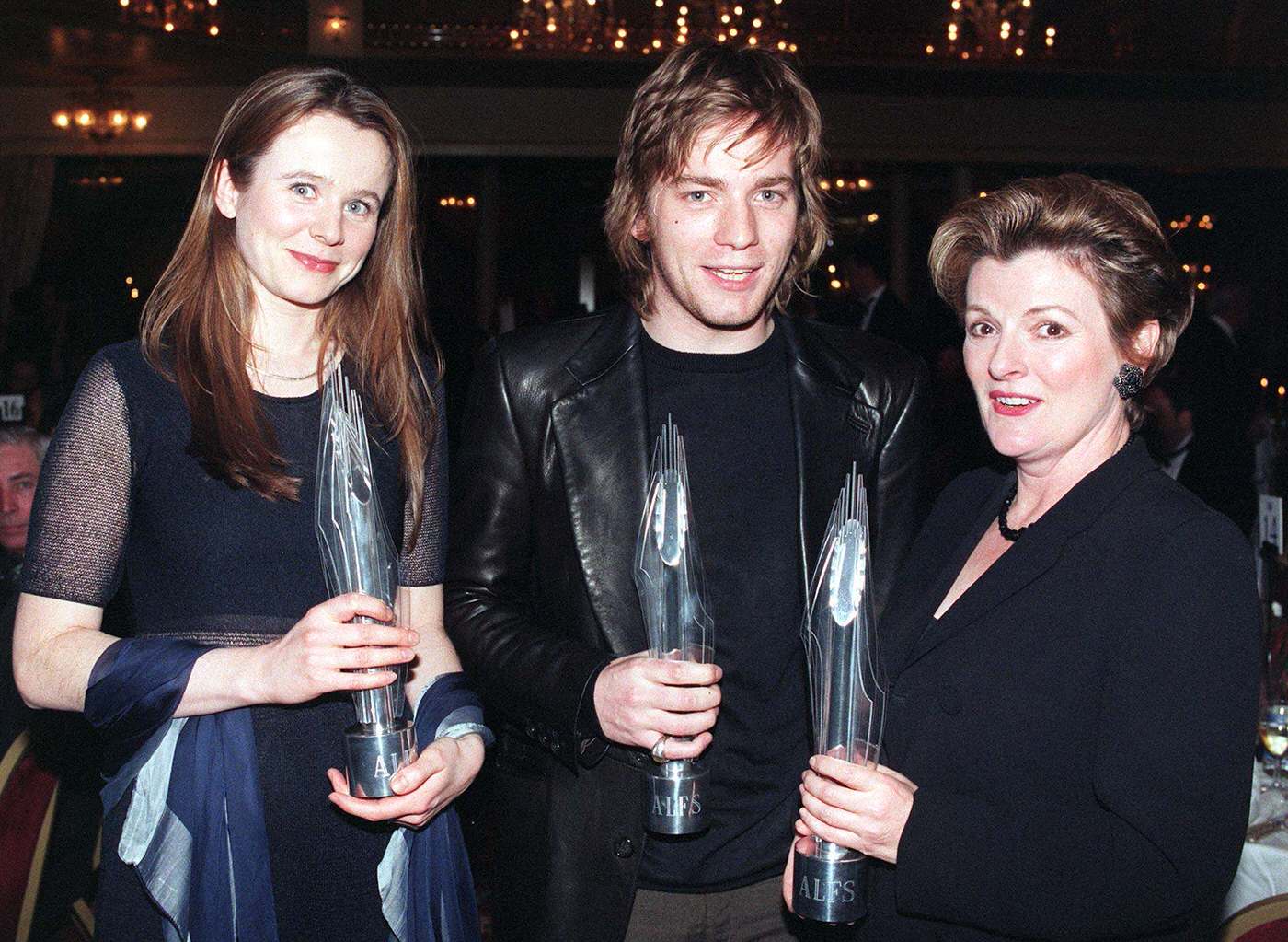Emily Watson, Ewan Mcgregor And Brenda Blethyn Celebrating With Their Awards At The London Film Critics Circle Awards, 1997.