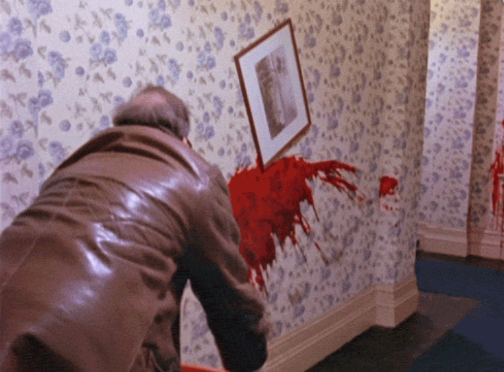 Fake Blood Splashed On The Walls Of The Hallway Set Where The Grady Sisters Appear.