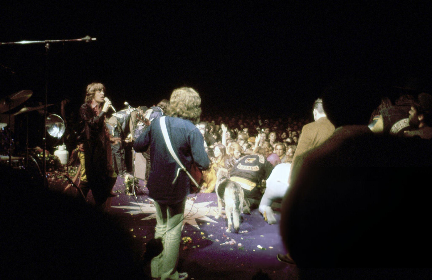 The Rolling Stones Performing As The Hells Angels Guard The Stage At The Altamont Free Concert, 1969.