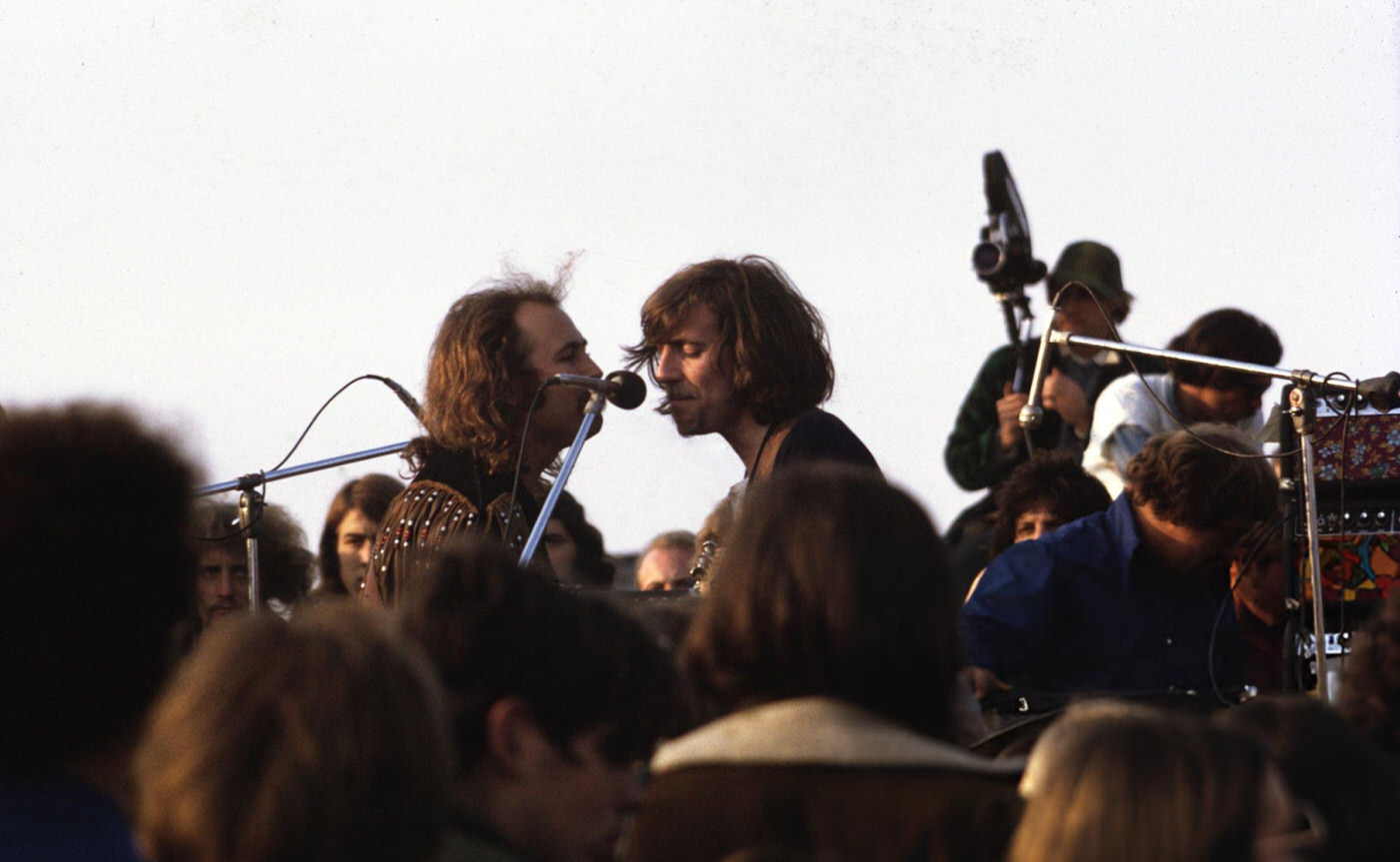 David Crosby And Graham Nash Performing At The Altamont Free Concert, 1969.